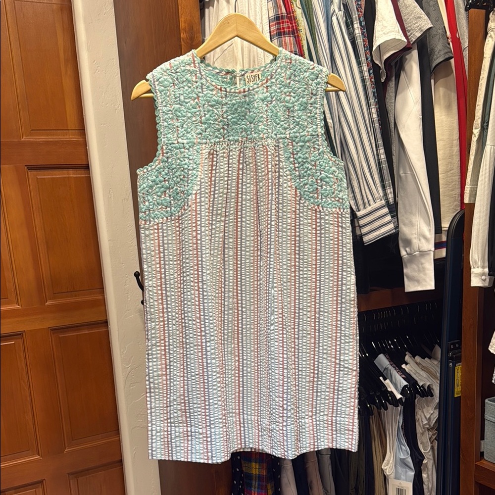 BRAND NEW W/TAGS-Sister Mary Striped Seersucker Tunic Dress w/pockets-XS